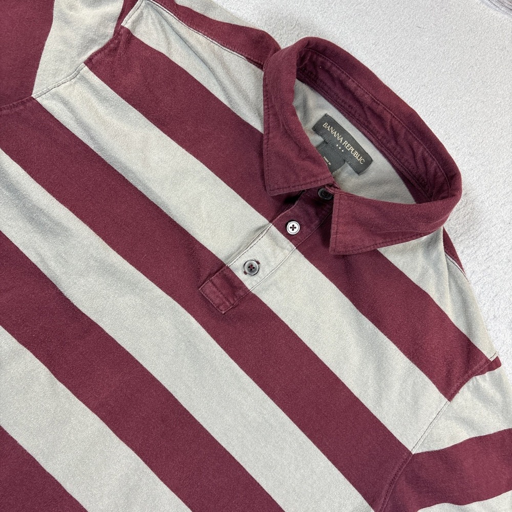 Banana Republic Short Sleeve Polo Rugby Mens Maroon Striped Sz Med Casual Cotton